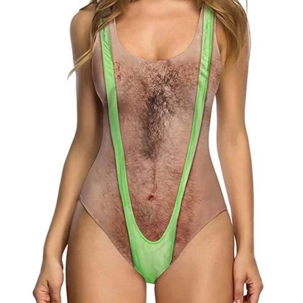 Hairy Chest Printed Funny One Piece Swimsuit-birthday-gift-for-men-and-women-gift-feed.com