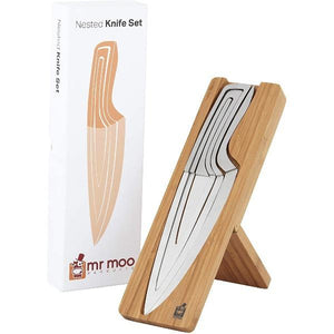 4 piece Nested Knife Set with Magnetic Bamboo Knife Holder-birthday-gift-for-men-and-women-gift-feed.com