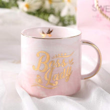 Load image into Gallery viewer, BOSS LADY Pink Marble Ceramic Coffee Cup and Coasters-birthday-gift-for-men-and-women-gift-feed.com
