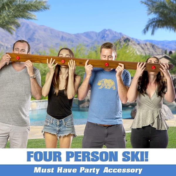 DAS SHOTTEN SKI Rustic Wood 4 Person Drinking Ski-birthday-gift-for-men-and-women-gift-feed.com