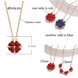 Double Sided Lucky Clover Crystal Heart Necklace-birthday-gift-for-men-and-women-gift-feed.com