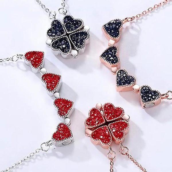 Double Sided Lucky Clover Crystal Heart Necklace-birthday-gift-for-men-and-women-gift-feed.com