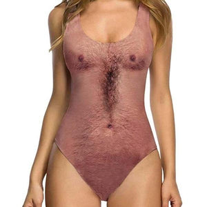 Hairy Chest Printed Funny One Piece Swimsuit-birthday-gift-for-men-and-women-gift-feed.com