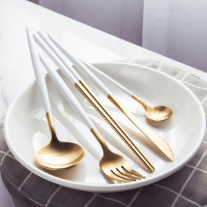 Luxury Gold Flatware with White Handle-birthday-gift-for-men-and-women-gift-feed.com