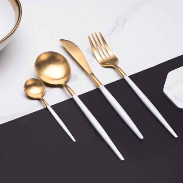 Luxury Gold Flatware with White Handle-birthday-gift-for-men-and-women-gift-feed.com