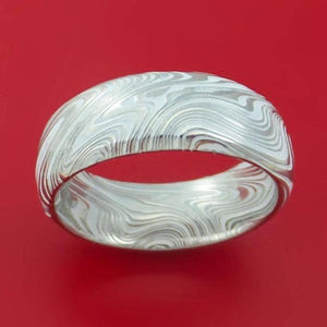 Marbled Kuro Damascus Steel and Snow White Cerakote Ring-birthday-gift-for-men-and-women-gift-feed.com