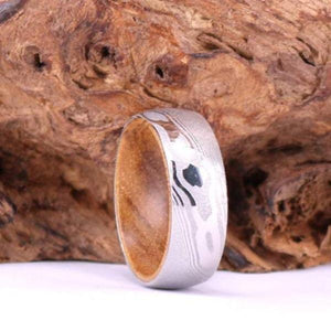 Marbled Kuro Damascus Steel and Snow White Cerakote Ring-birthday-gift-for-men-and-women-gift-feed.com