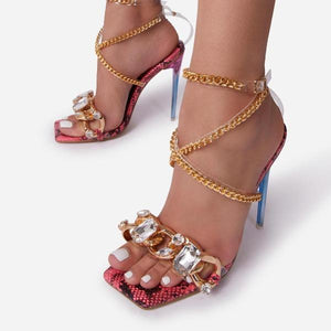 Obsessed Diamante Gem Chain Detail Square Toe Perspex Heel-birthday-gift-for-men-and-women-gift-feed.com