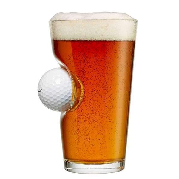 Pint Glass with Real Golf Ball-birthday-gift-for-men-and-women-gift-feed.com