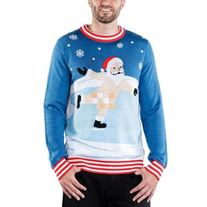 Santa Roasting Rudolph Reindeer Funny Ugly Christmas Sweater-birthday-gift-for-men-and-women-gift-feed.com