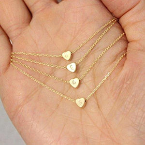 Tiny Gold Heart Initial Necklace-birthday-gift-for-men-and-women-gift-feed.com