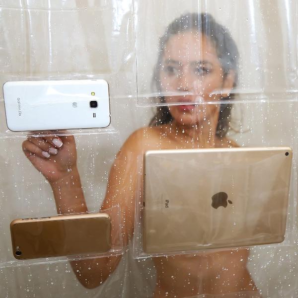 Waterproof Transparent Shower Curtain with Pockets-birthday-gift-for-men-and-women-gift-feed.com